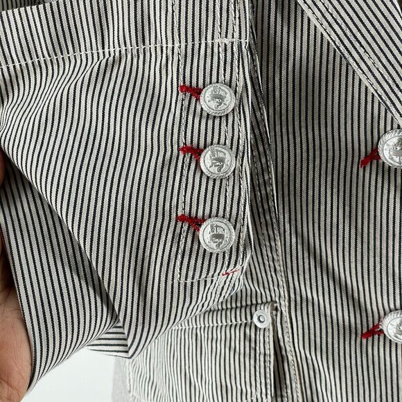 Saint James Women's Blue White Ticking Stripe Three Button Cotton Blazer US 10 - Picture 7 of 13